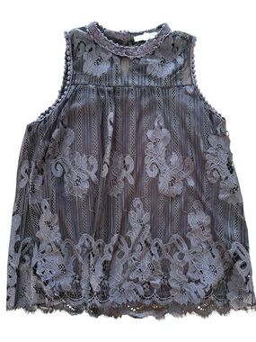hint of mint Charcoal Gray Floral Lace Sleeveless Camisole